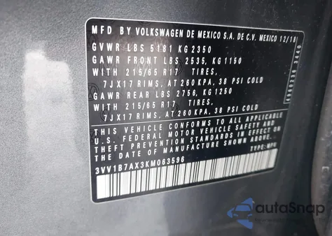 2019 Volkswagen Tiguan 2.0T S z USA, uszkodzony, nr VIN 3VV1B7AX3KM063596